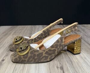 Kurt Geiger London Chelsea Block Slingback Leopard Suede Heels Womens 9.5 NEW